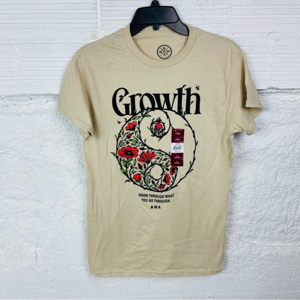 NWT Growth grow through what you go through Beige floral Yin Yang Graphic top